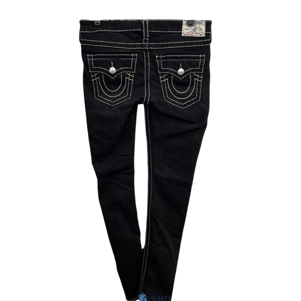 True Religion Skinny Jeans Black Contrast Stitch White Big T Women Size 29
